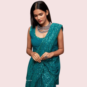 Turquoise Blue Sequins Work Saree