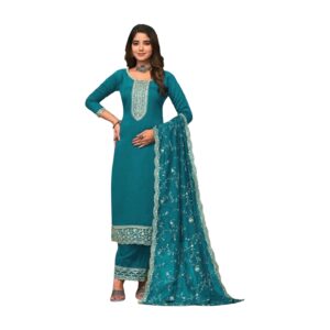 Turquoise Blue Semistitched Suit