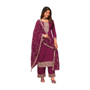 Plum-Wine Coloured Semi-stitched Suit