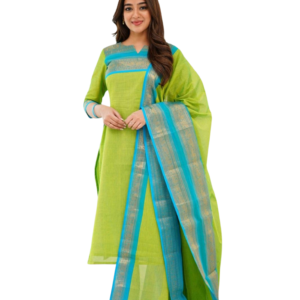 Green Cotton Silk Kurti Dupatta Set