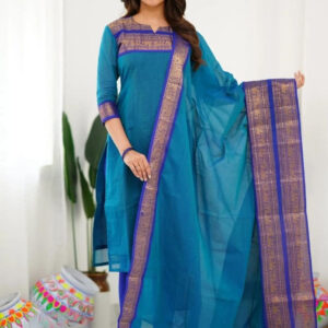 Blue Cotton Silk Kurta with Dupatta