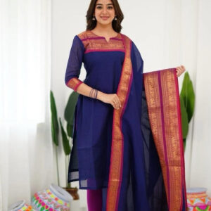 Indigo Cotton Silk Kurta with Dupatta