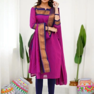 Magenta Cotton Silk Kurti with Dupatta