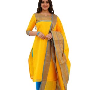 Yellow Cotton Silk Kurta with Dupatta