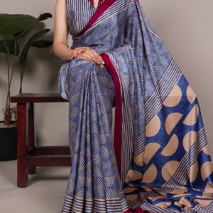 Blue Abstract Satin Silk Saree